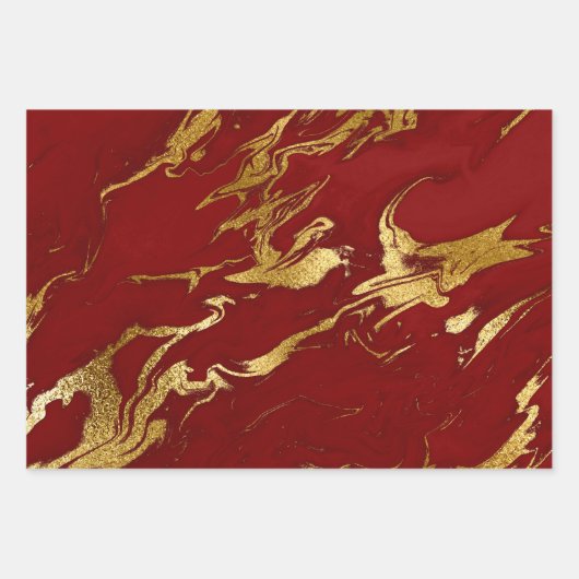 Elegant klassiek rood en goudmarmer inpakpapier vel (Voorkant 2)