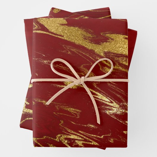 Elegant klassiek rood en goudmarmer inpakpapier vel (In situ)