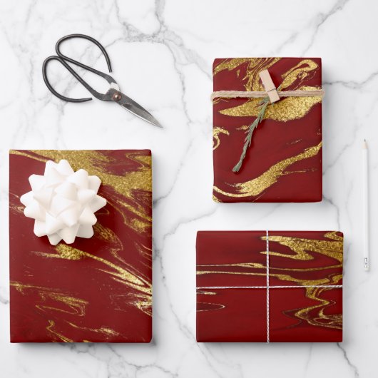 Elegant klassiek rood en goudmarmer inpakpapier vel (Voorkant)