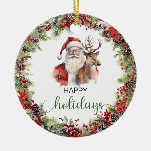 Elegant klassiek rood en groen Santa rendier Keramisch Ornament (Voorkant)