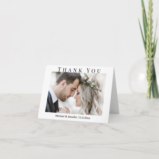 elegant klassiek script, bruiloft twee foto's bedankkaart (Voorkant)
