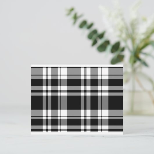 Elegant klassiek zwart wit plaid patroon briefkaart (Staand voorkant)