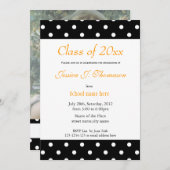 Elegant, klassiek zwart wit poka stipt afstuderen kaart (Voorkant / Achterkant)