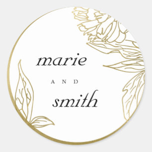 ELEGANT KLASSY GOLD FOIL LUXE FLORAL WEDING RONDE STICKER