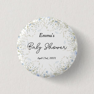 Elegant klein Wildflower Blue Flower Baby shower Ronde Button 3,2 Cm