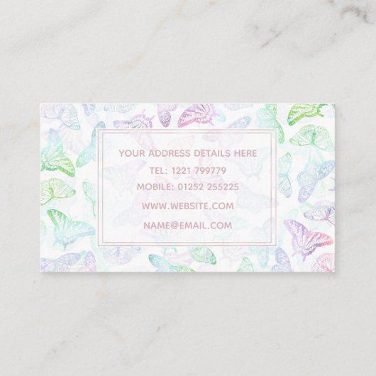 Elegant kleurig glitter Butterfly-ontwerp Visitekaartje (Achterkant)