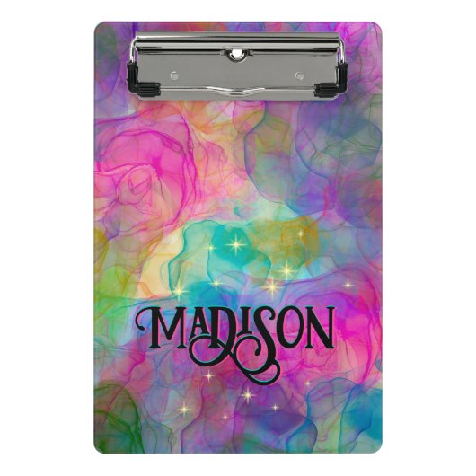 Elegant kleurig marmer monogram mini klembord (Voorkant)