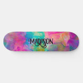 Elegant kleurig marmer monogram skateboard (Horizontaal)