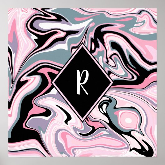 Elegant kleurig marmer roze paars blauw poster (Voorkant)