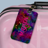 Elegant kleurige sparren rookmonogram bagagelabel