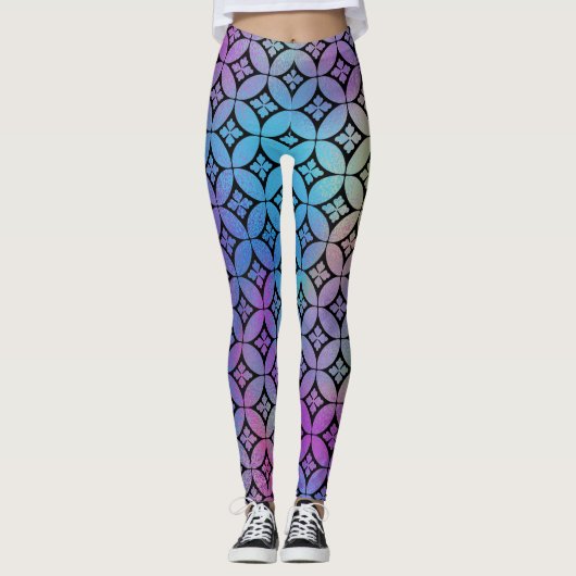 Elegant Kleurrijk Abstract Bloemencirkels Patroon Leggings (Voorkant)