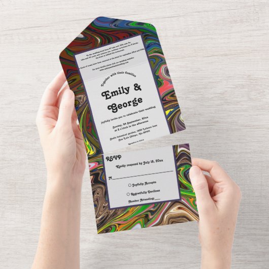 Elegant kleurrijk Abstract schilderen Modern Weddi All In One Uitnodiging (Afscheurbaar)