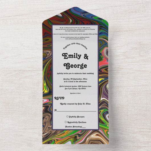 Elegant kleurrijk Abstract schilderen Modern Weddi All In One Uitnodiging (Binnen)