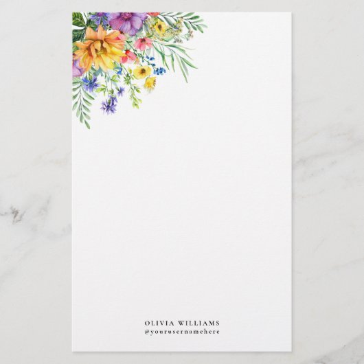Elegant kleurrijk bloemenmonogram briefpapier (Voorkant)