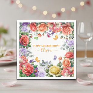 Elegant Kleurrijk Bloemstuk 21e Verjaardagsfeest Servet
