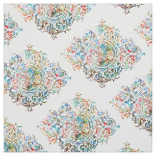 Elegant kleurrijk over wit bloemig Ornament Stof