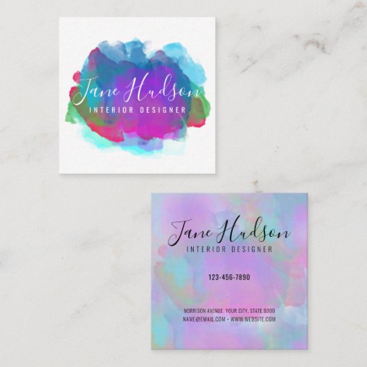 Elegant Kleurrijk Spat Design Vierkante Visitekaartje (Voorkant / Achterkant)