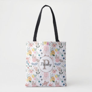 Elegant kleurrijk Waterverf bloemblad monogram Draagtas