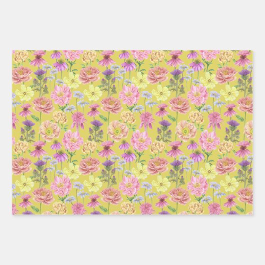 Elegant Kleurrijk Waterverf Wildflower Pattern Inpakpapier Vel (Voorkant 3)