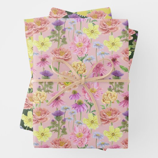 Elegant Kleurrijk Waterverf Wildflower Pattern Inpakpapier Vel (In situ)