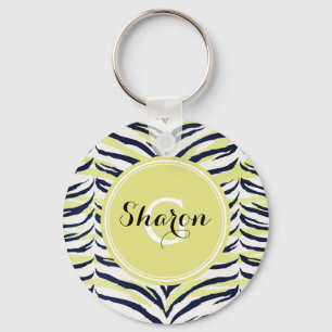 Elegant kleurrijk zwart & geel gestreept sleutelhanger