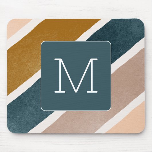 Elegant kleurrijke strepen Moderne initiaal Blauwg Muismat (Voorkant)