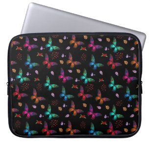 Elegant kleurrijke vlinders op zwart laptop sleeve
