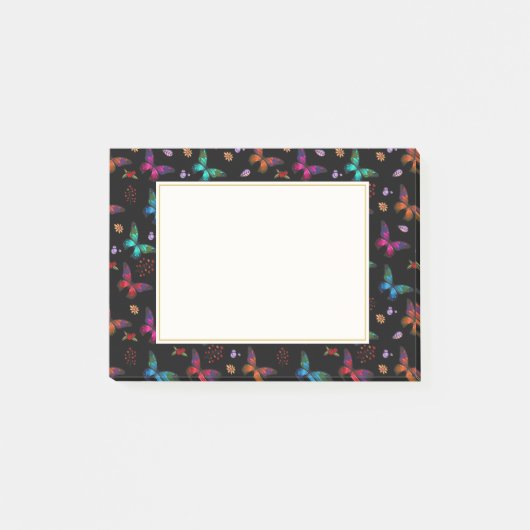 Elegant kleurrijke vlinders op zwart post-it® notes (Voorkant)