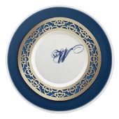 Elegant kobalt blauw met  goudgrens keramische knop (Voorkant)