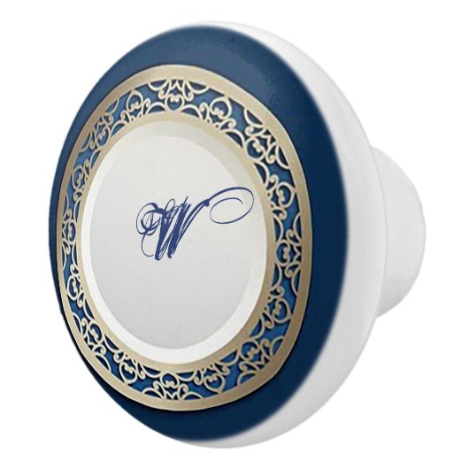 Elegant kobalt blauw met  goudgrens keramische knop (Rechts)