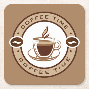 Elegant koffietijd vierkante kartonnen onderzetter