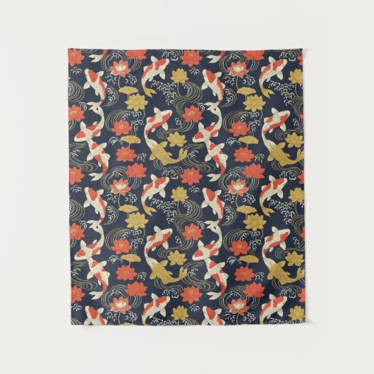 Elegant Koi Fish and Lotus Pattern Wandkleed (Voorkant)