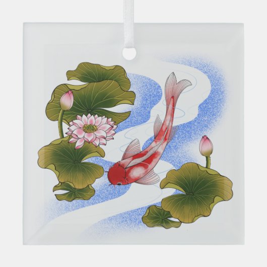 Elegant koikarper in lotusvijver glas ornament (Voorkant)