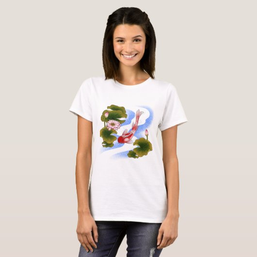 Elegant koikarper in lotusvijver t-shirt (Voorkant volledig)
