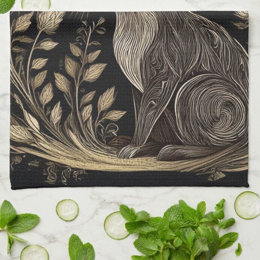 Elegant konijn in zwart en beige theedoek (Gevouwen)