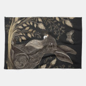 Elegant konijn in zwart en beige theedoek (Horizontaal)