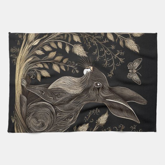 Elegant konijn in zwart en beige theedoek (Horizontaal)