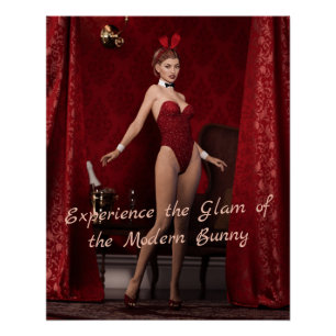 Elegant konijntje meisje op rood fluwelen gordijn perfect poster