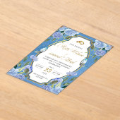 Elegant Koningsblauw Bloemmotief en Goud  Acryl Uitnodigingen (Laagn)