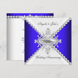 Elegant Koningsblauw Wit 25-jarig Huwelijksjubileu Kaart