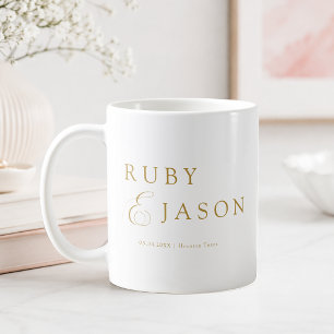 Elegant Koninklijk Beige-Goud Schrift Wit Huwelijk Koffiemok