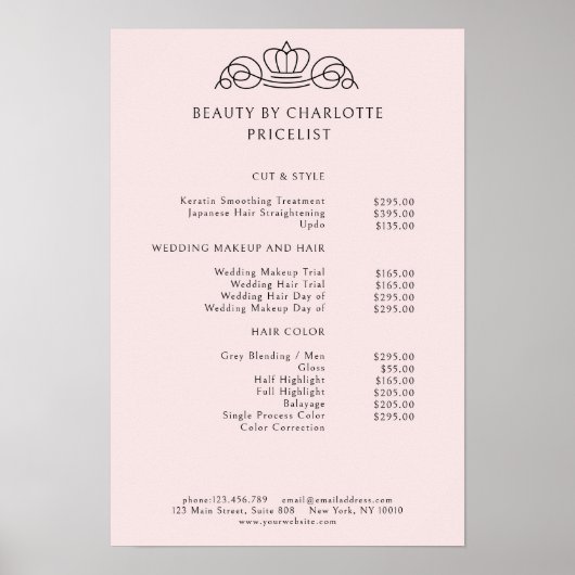 Elegant, koninklijk, lichtroze prijslijst poster (Voorkant)