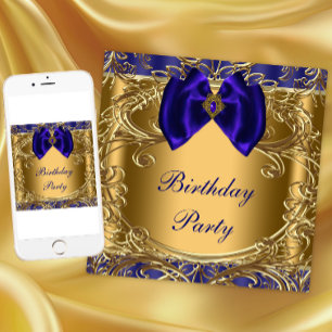 Elegant koninklijkblauw en gouden verjaardagsfeest kaart