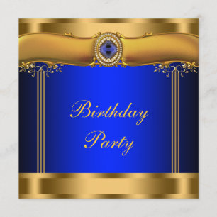 Elegant koninklijkblauw en gouden verjaardagsfeest kaart