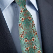 Elegant koper en turquoise bloemenpatroon stropdas