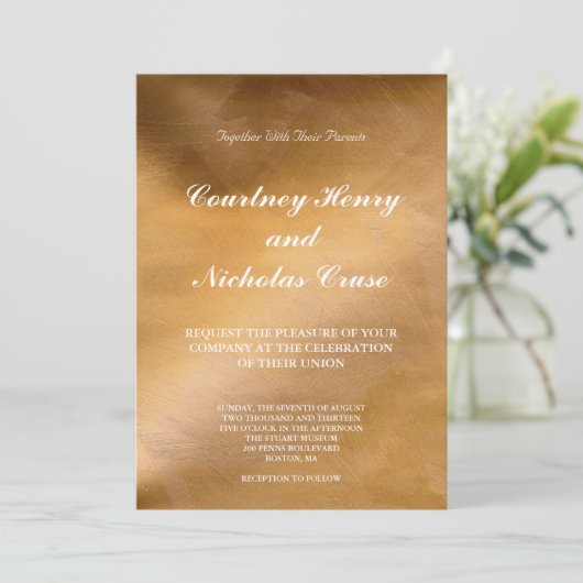 Elegant koper en witte bruiloft uitnodigingen (Staand voorkant)