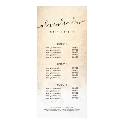 Elegant koper goud witte marmer make-up artiest reclamekaart (Voorkant)