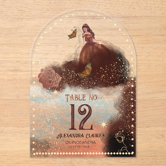 Elegant  Koper Roos Acryl Tafelnummer Acryl Uitnodigingen (Voorkant)