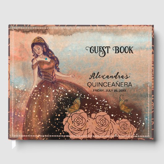 Elegant  Koper Roos Quinceañera Gastenboek (Voorkant)
