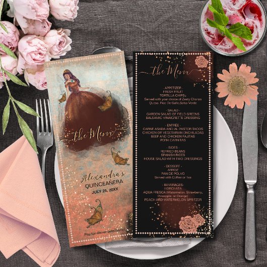 Elegant  Koper Roos Quinceañera Menu